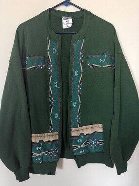 Custom Upcycled Vintage Jerzees Southwestern Cardigan (L/XL)